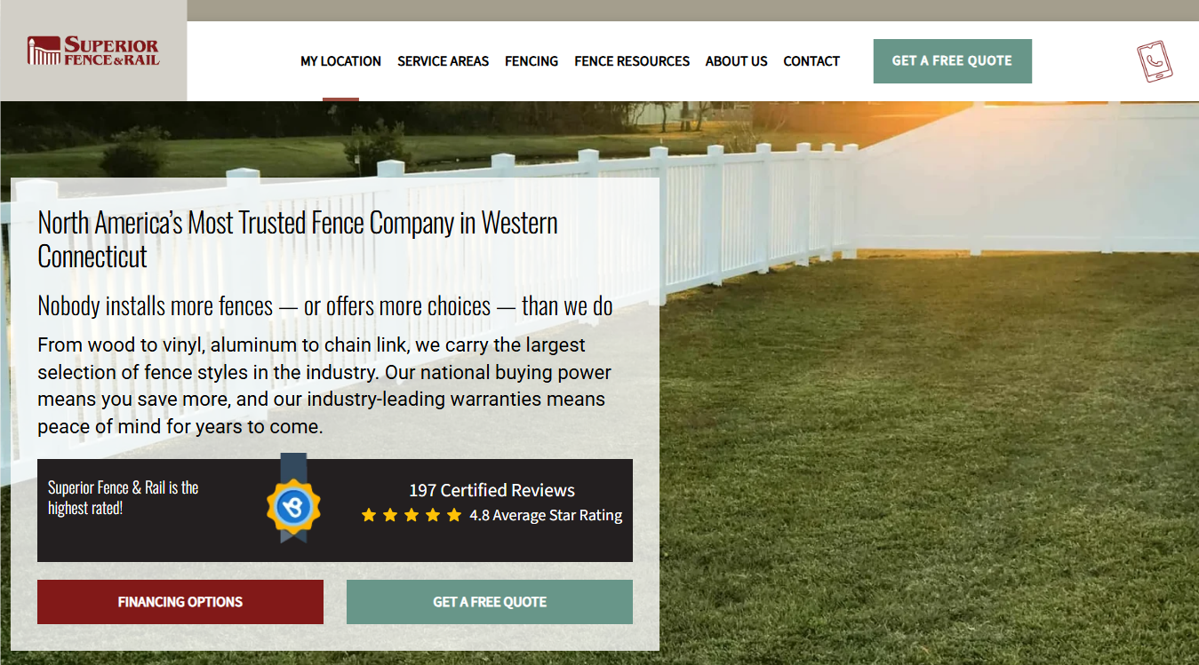 Website screenshot for Superior Fence & Rail of Western Connecticut