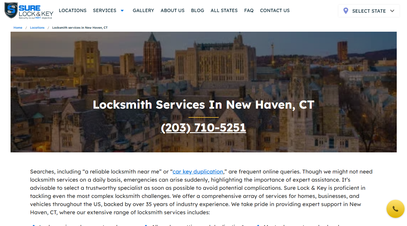 Website screenshot for Sure Lock & Key