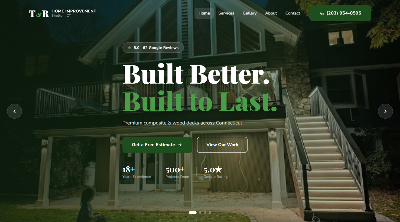 Website screenshot for T&R Home Improvement