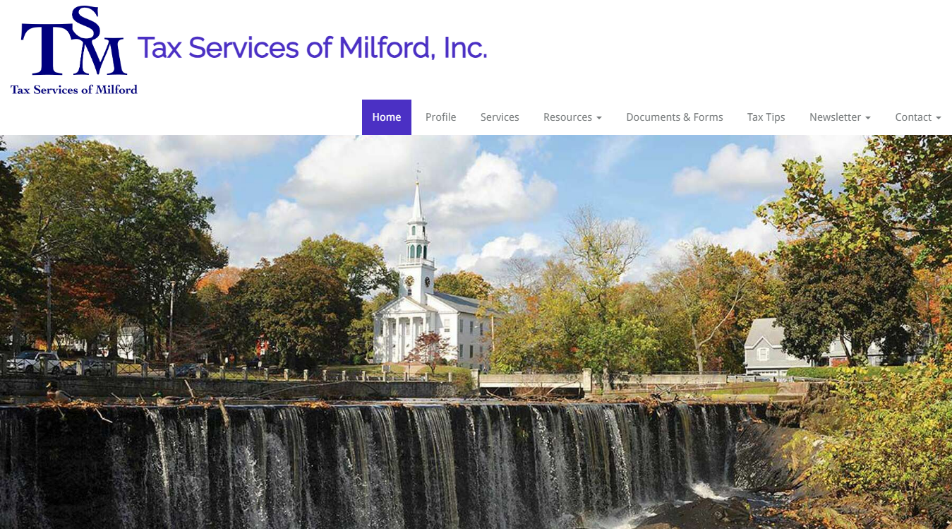 Website screenshot for Tax Services of Milford