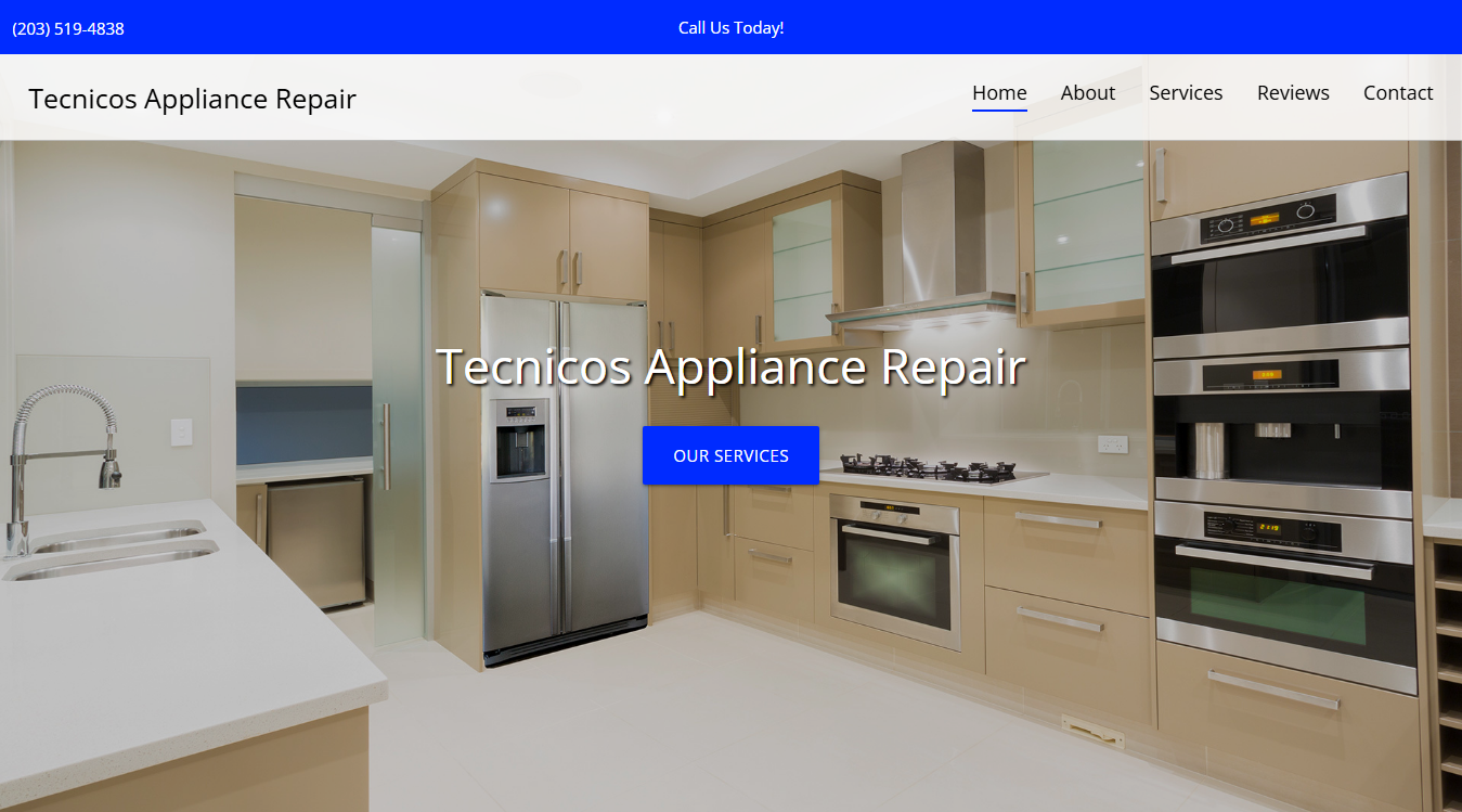 Website screenshot for Tecnicos Appliance Repair