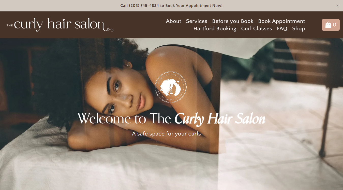 Website screenshot for The Curly Hair Salon