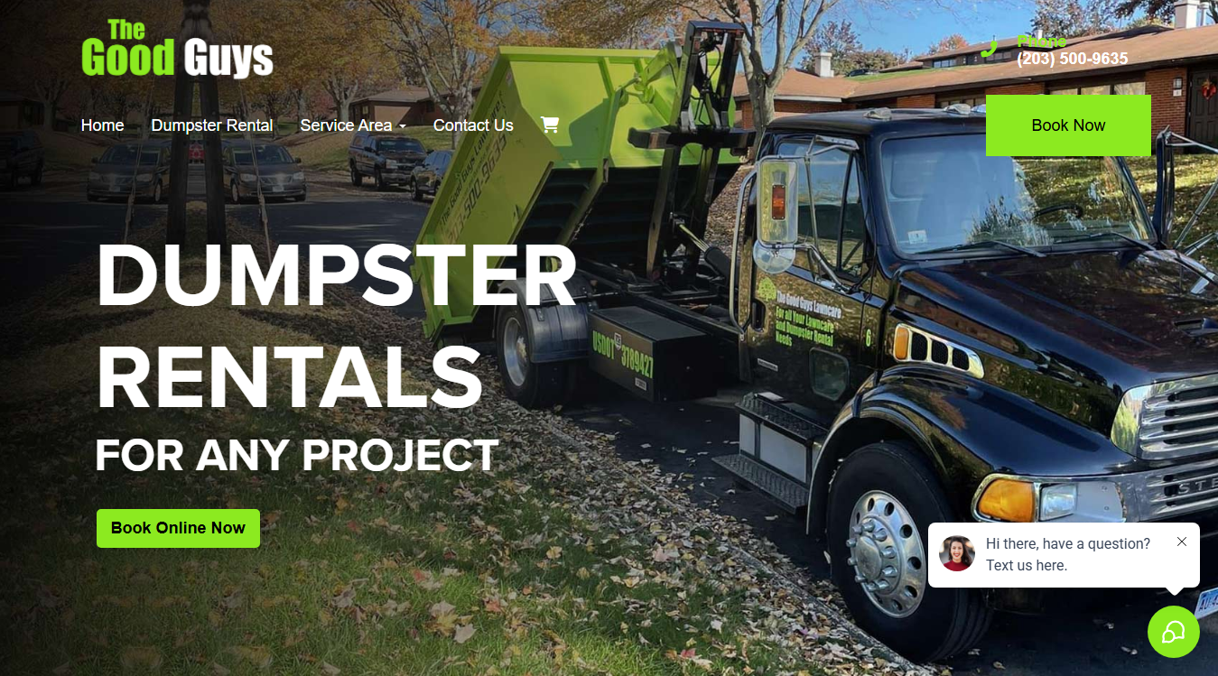 Website screenshot for The Good Guys Dumpster Rental LLC