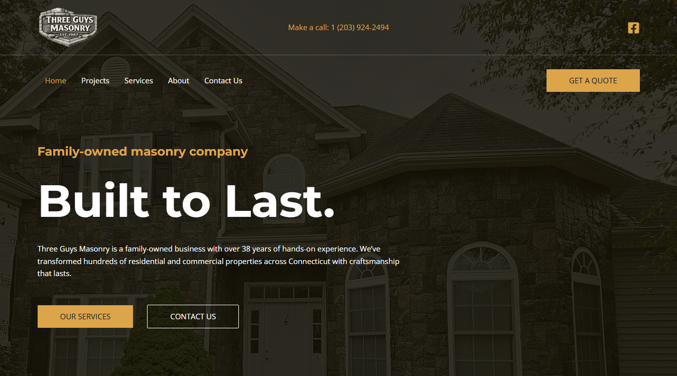 Website screenshot for Three Guys Masonry