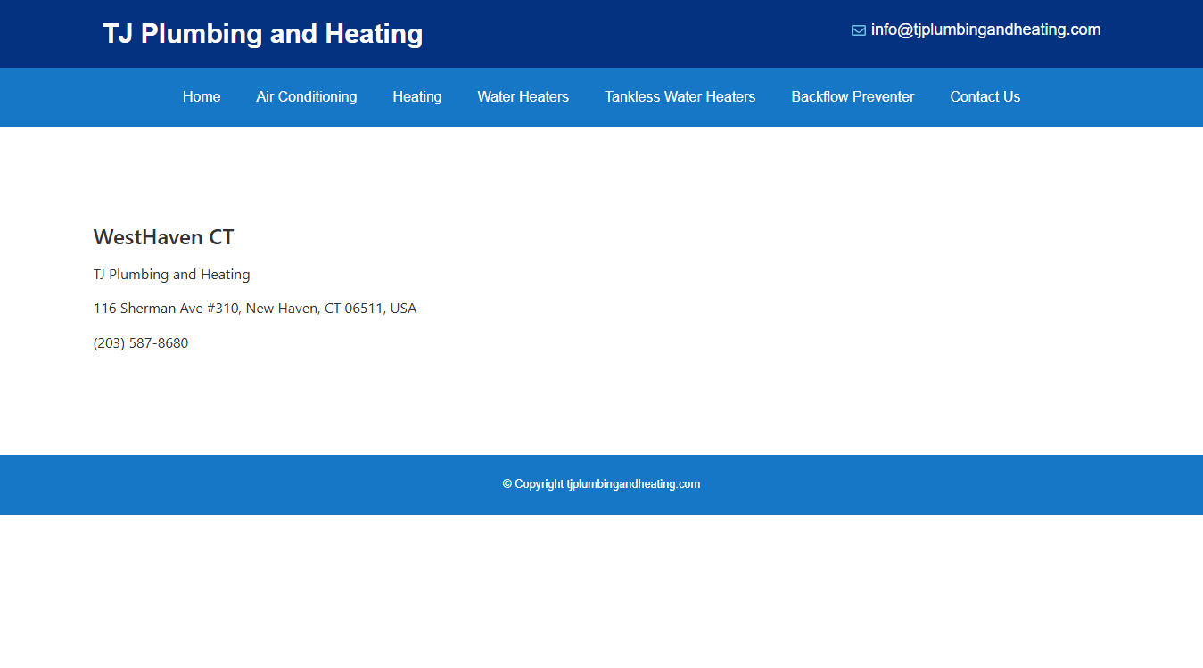 Website screenshot for TJ Plumbing and Heating