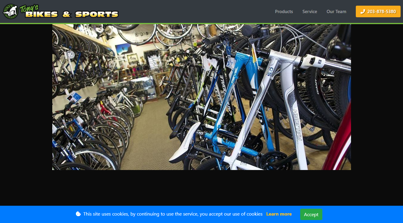 Website screenshot for Tony's Bikes & Sports