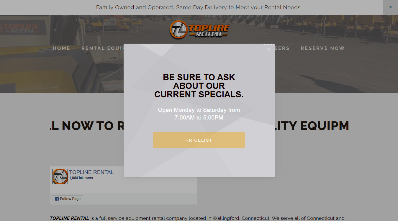 Website screenshot for TOPLINE RENTAL