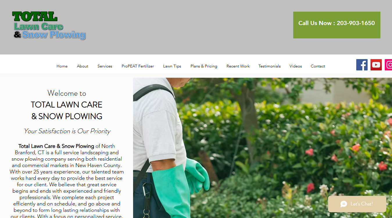 Website screenshot for Total Lawn Care and Snow Plowing
