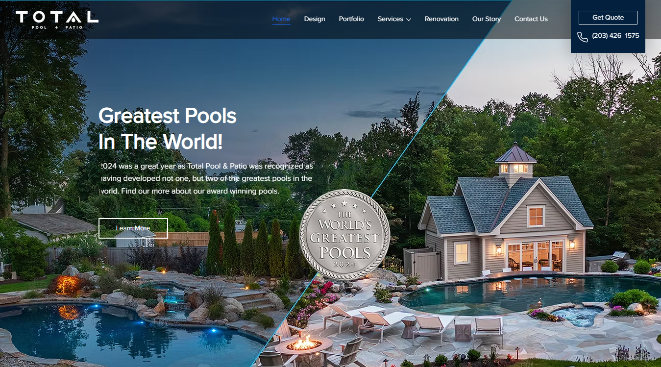 Website screenshot for Total Pool + Patio, LLC