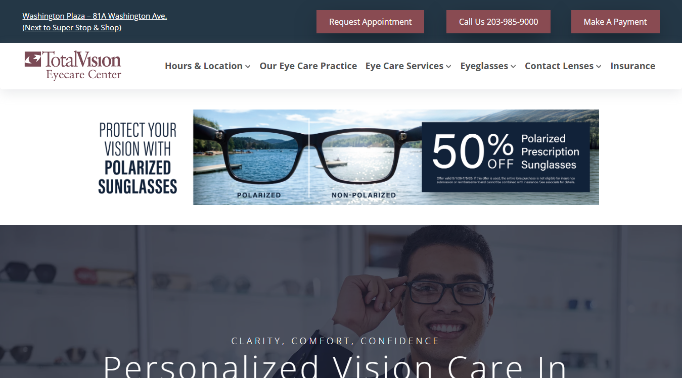 Website screenshot for TotalVision Eyecare Center of North Haven