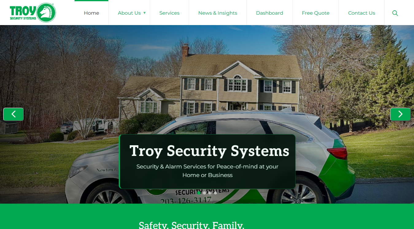 Website screenshot for Troy Security Systems