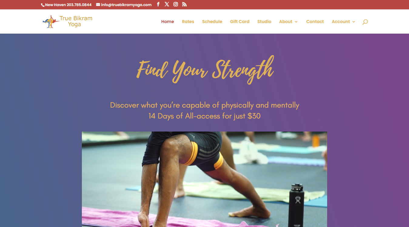 Website screenshot for True Bikram Yoga