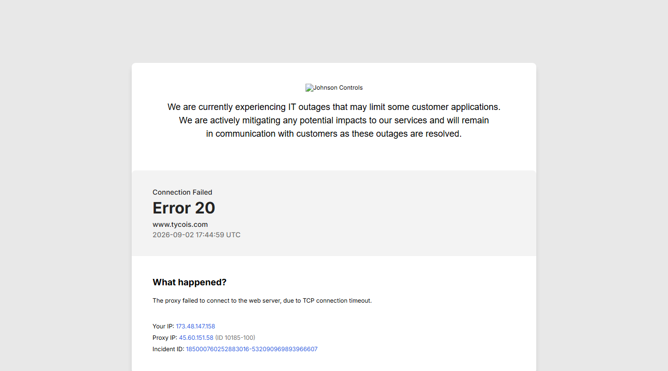 Website screenshot for Tyco Integrated Security