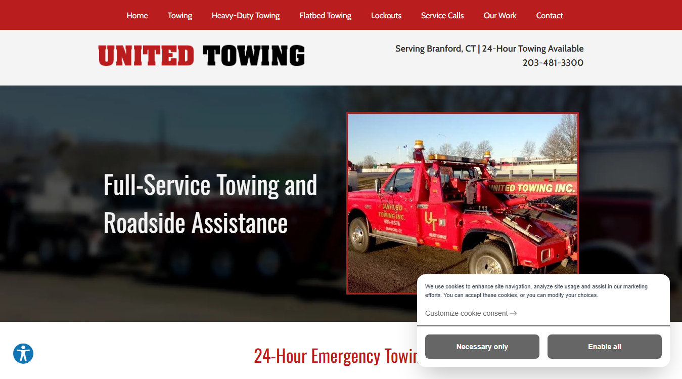 Website screenshot for United Towing