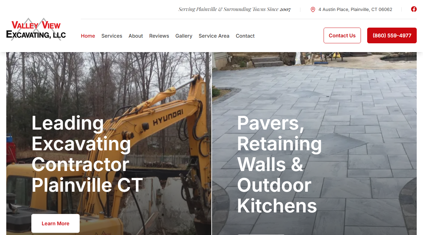 Website screenshot for Valley View Excavating, LLC
