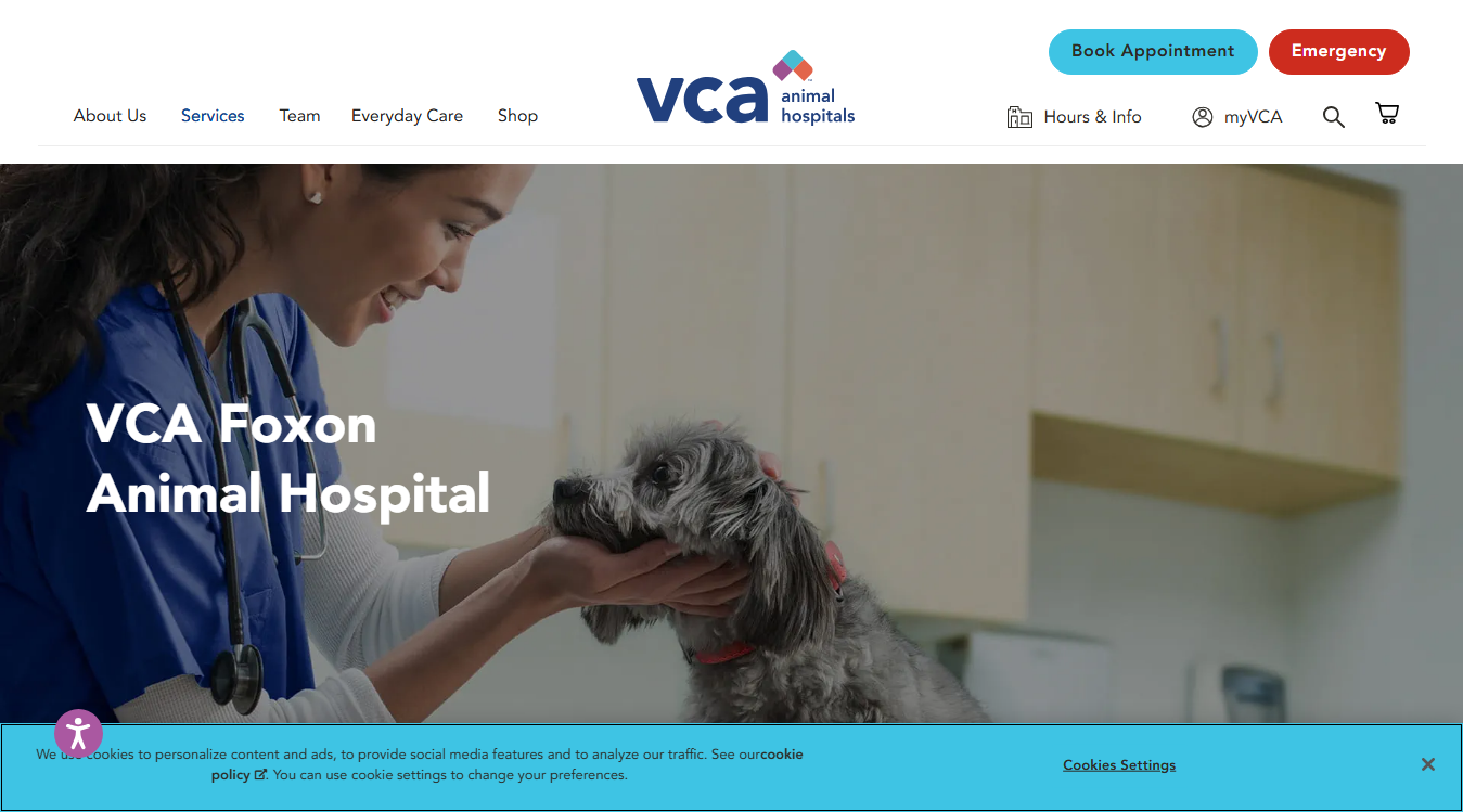 Website screenshot for VCA Foxon Animal Hospital