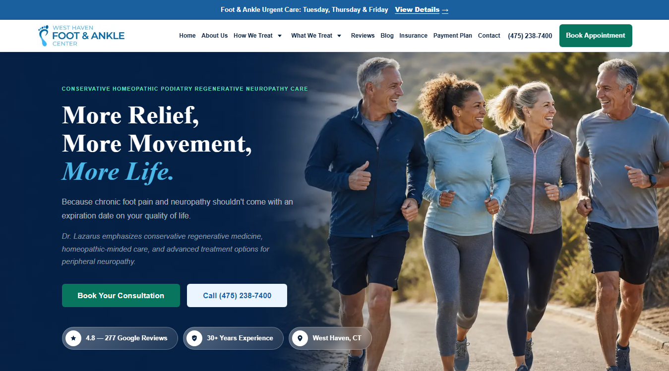 Website screenshot for West Haven Foot and Ankle Center