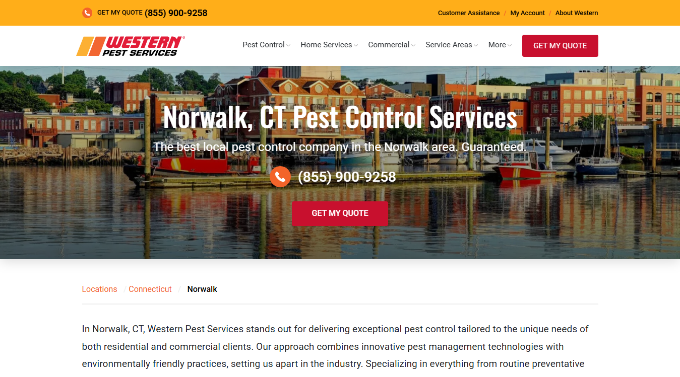 Website screenshot for Western Pest Services - Pest Control, Norwalk, CT