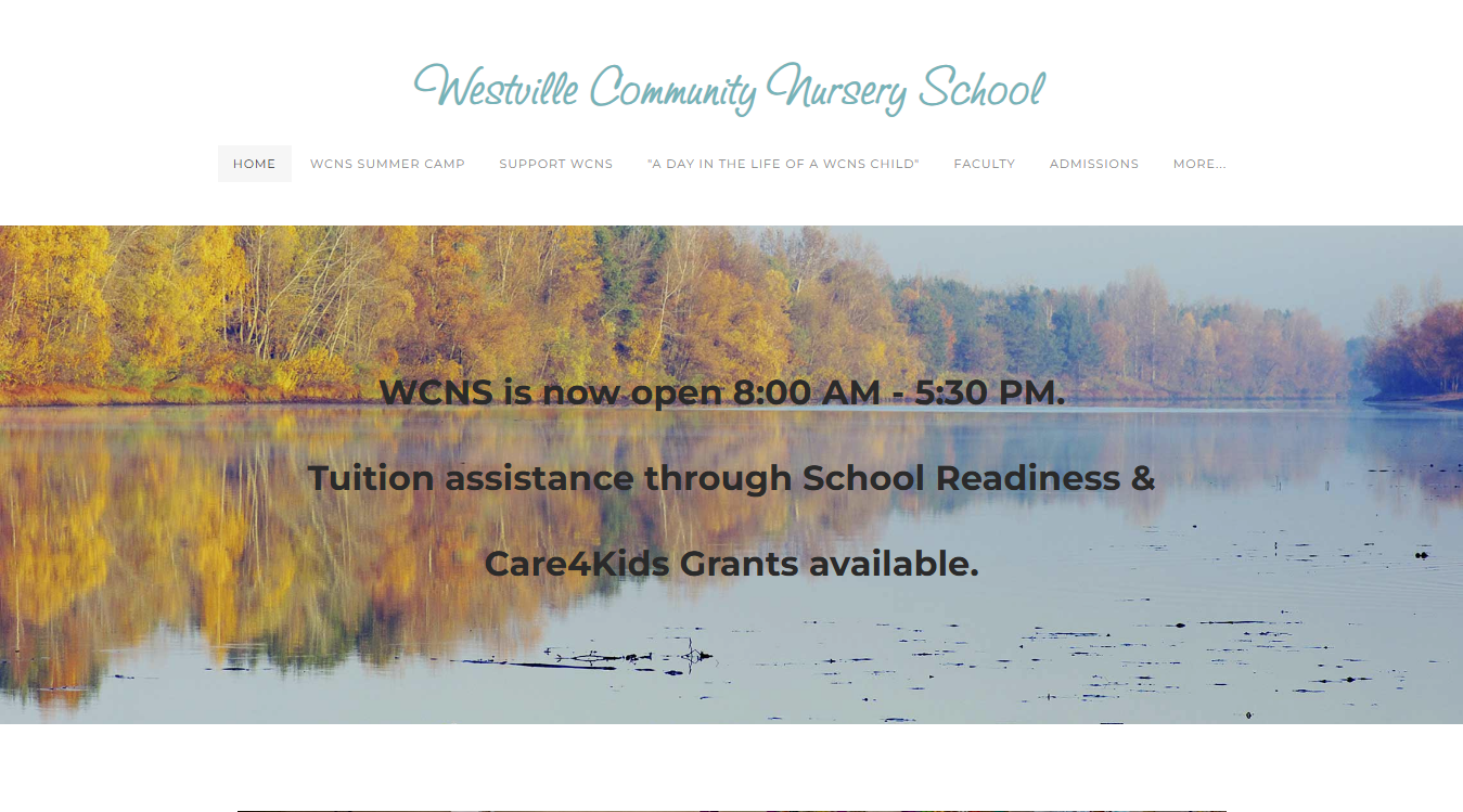 Website screenshot for Westville Community Nursery School