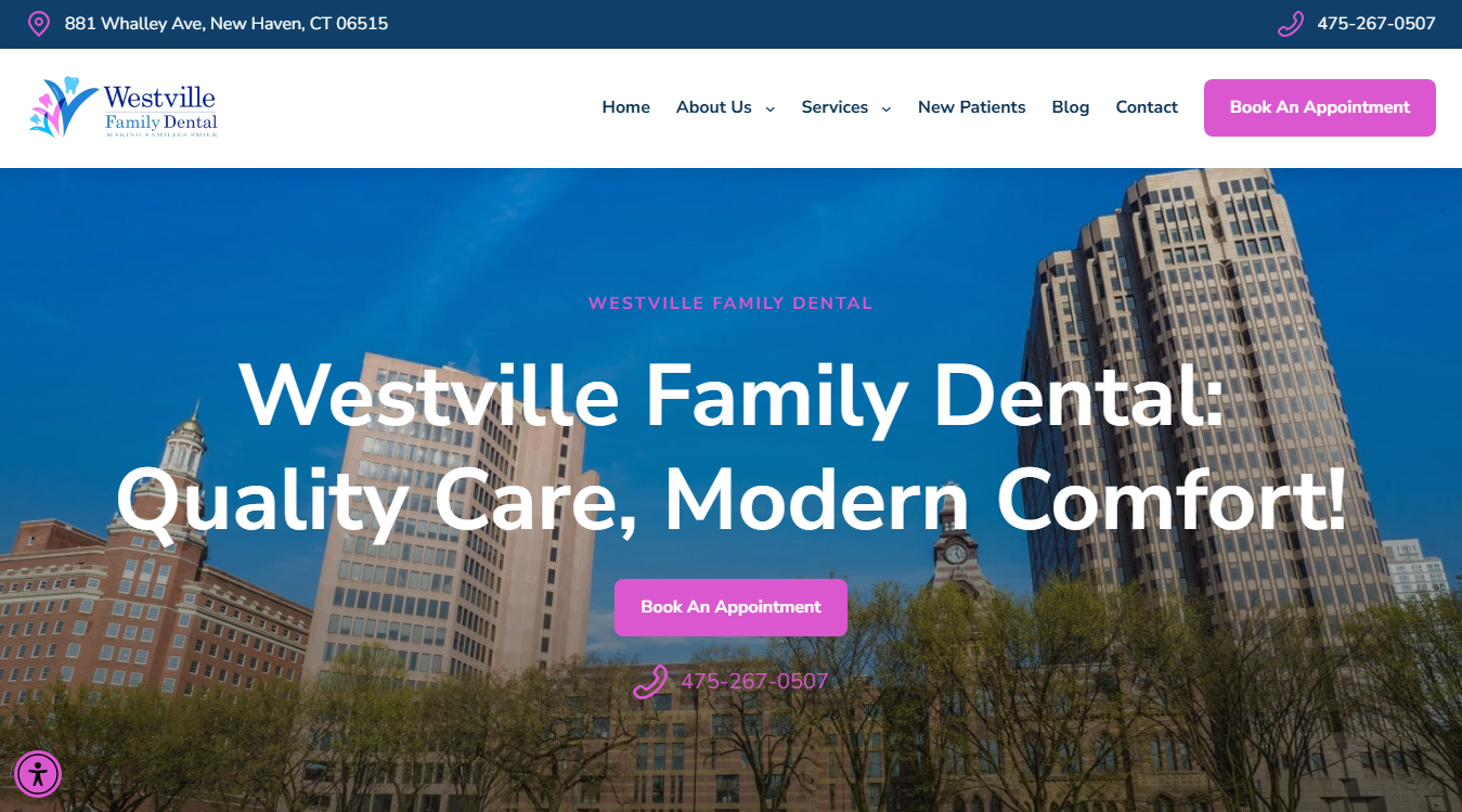 Website screenshot for Westville Family Dental