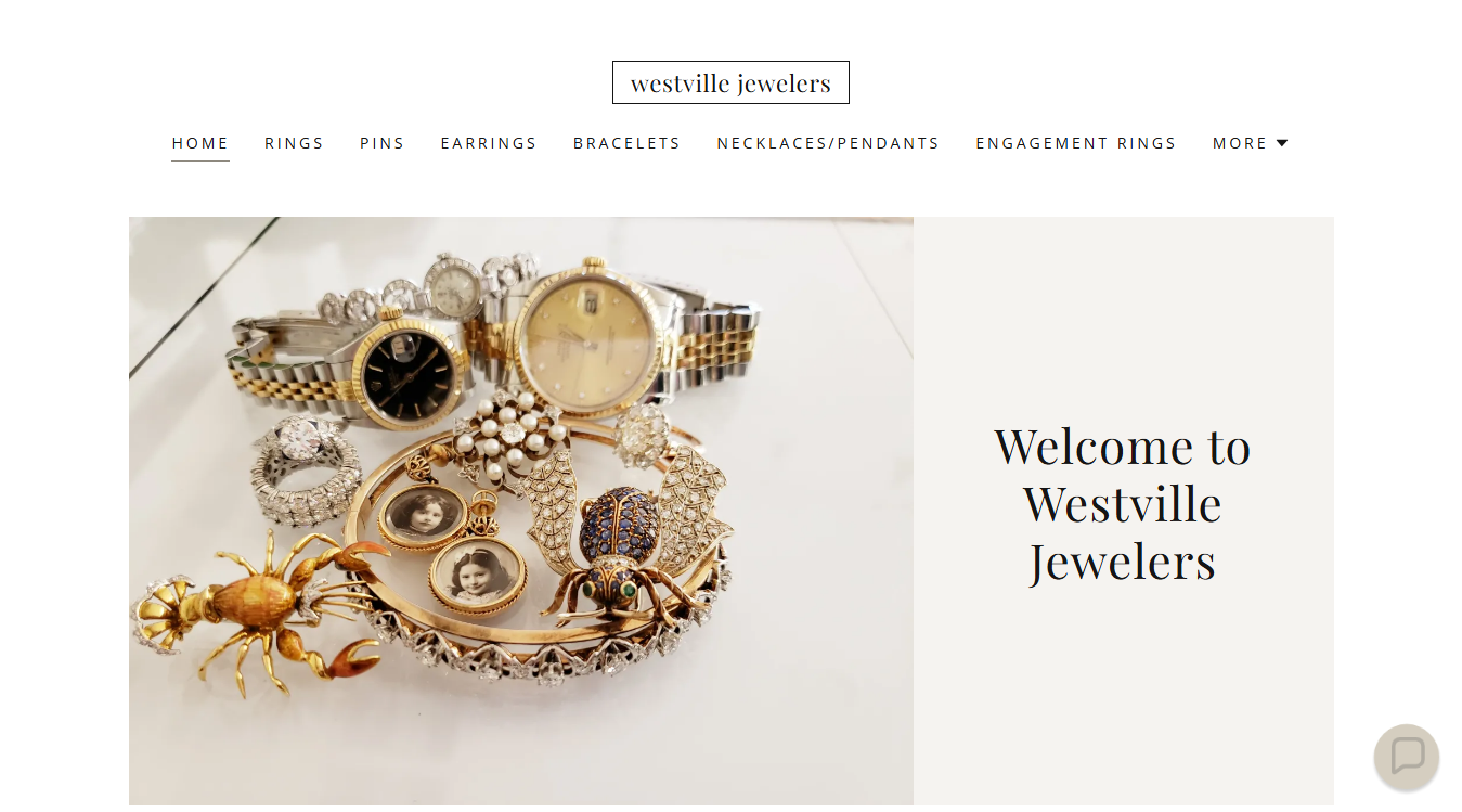Website screenshot for Westville Jewelers