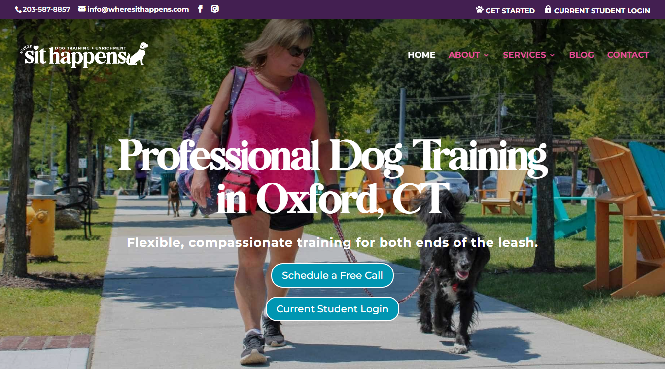 Website screenshot for Where Sit Happens Dog Training and Enrichment