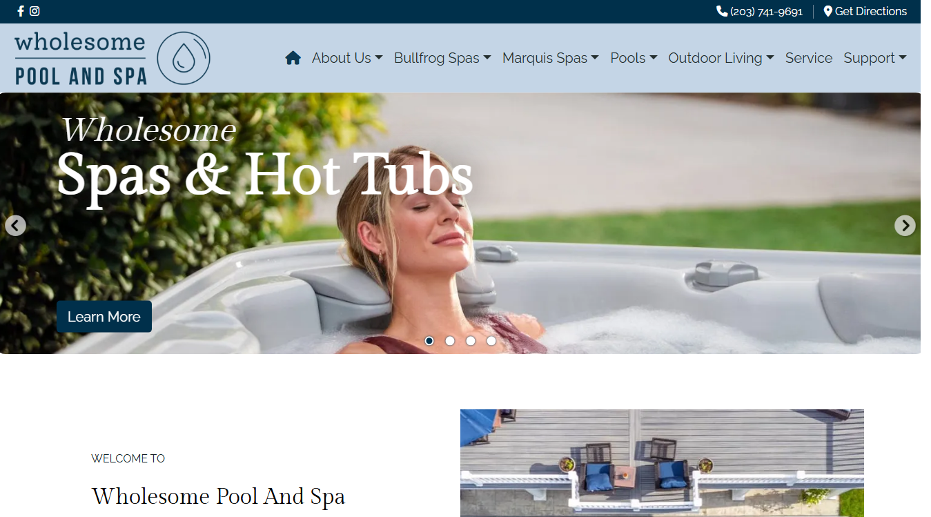 Website screenshot for Wholesome Pool and Spa
