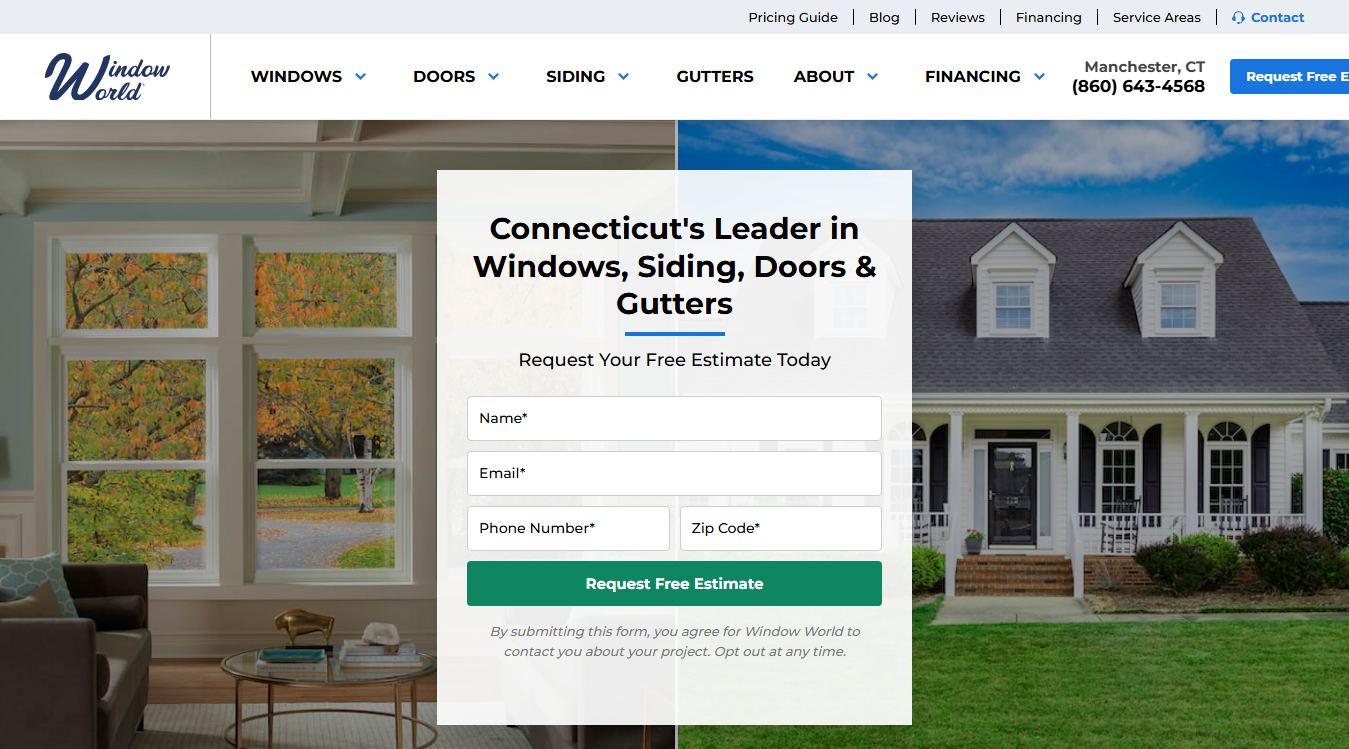 Website screenshot for Window World of Hartford