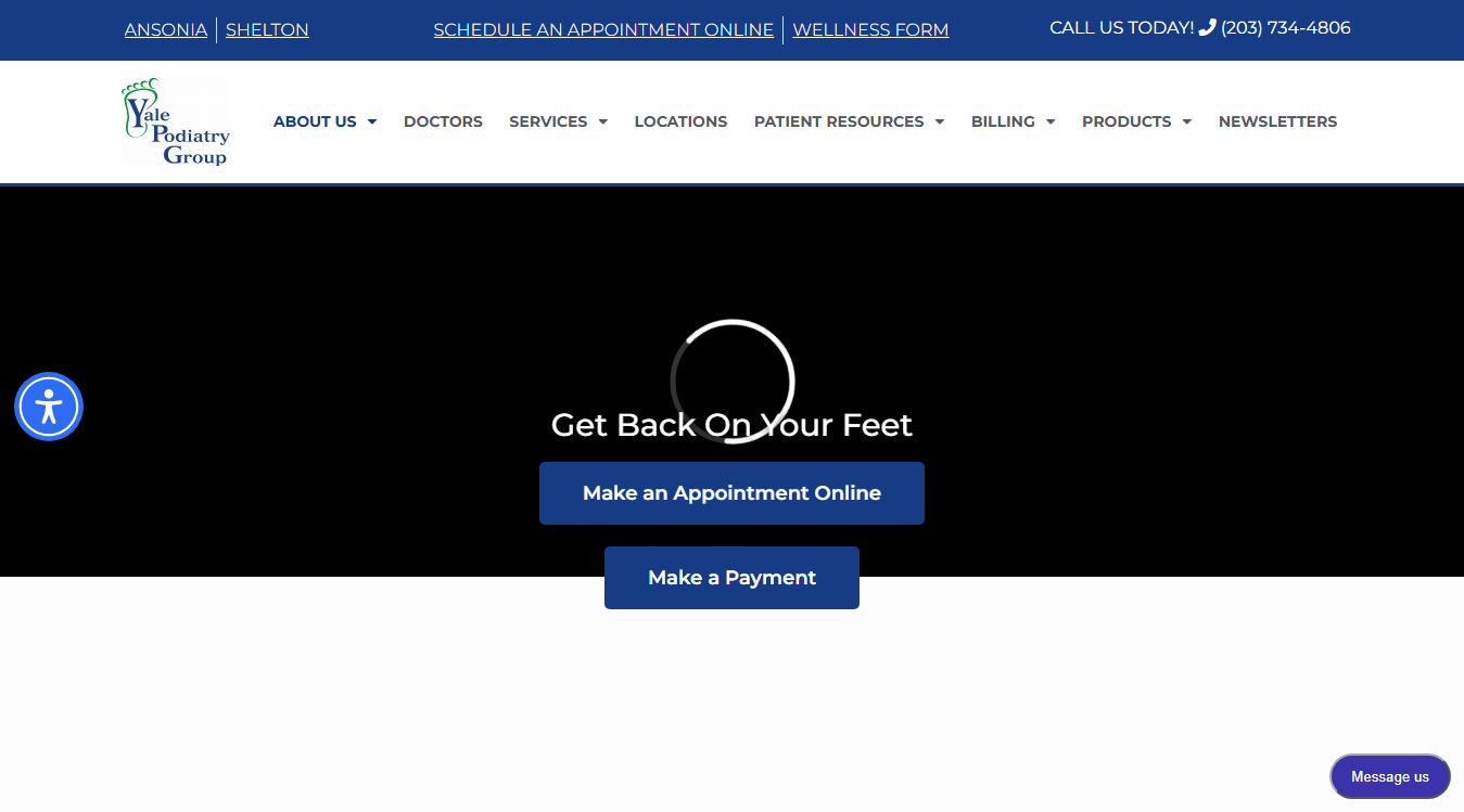 Website screenshot for Yale Podiatry Group
