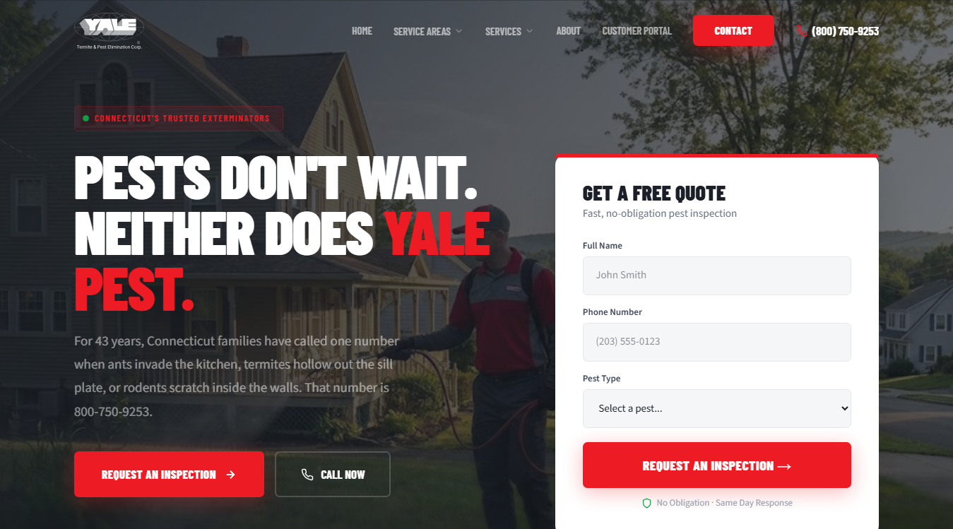 Website screenshot for Yale Termite & Pest Elimination Corp.