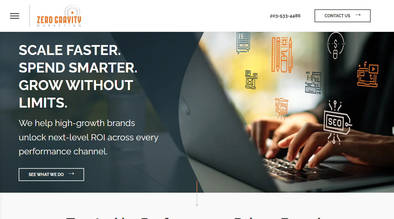 Website screenshot for Zero Gravity Marketing
